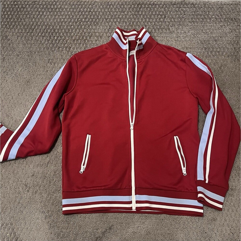 Eighty Eight Men's Retro Red w/ Blue & White Stripes Zip Jacket Size L